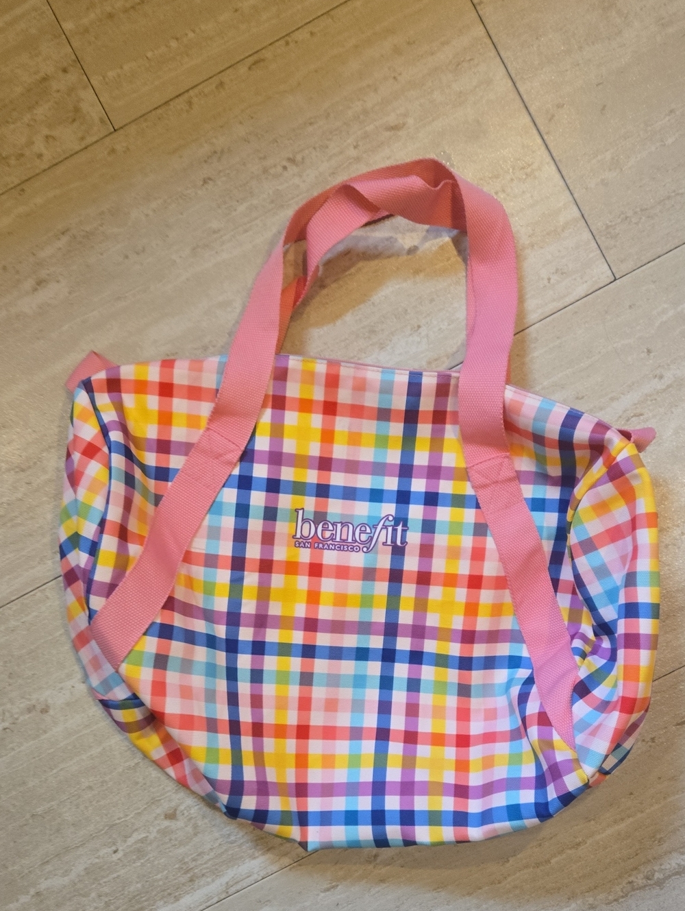 Benefit San Francisco Multi-Color Checkered Tote Bag